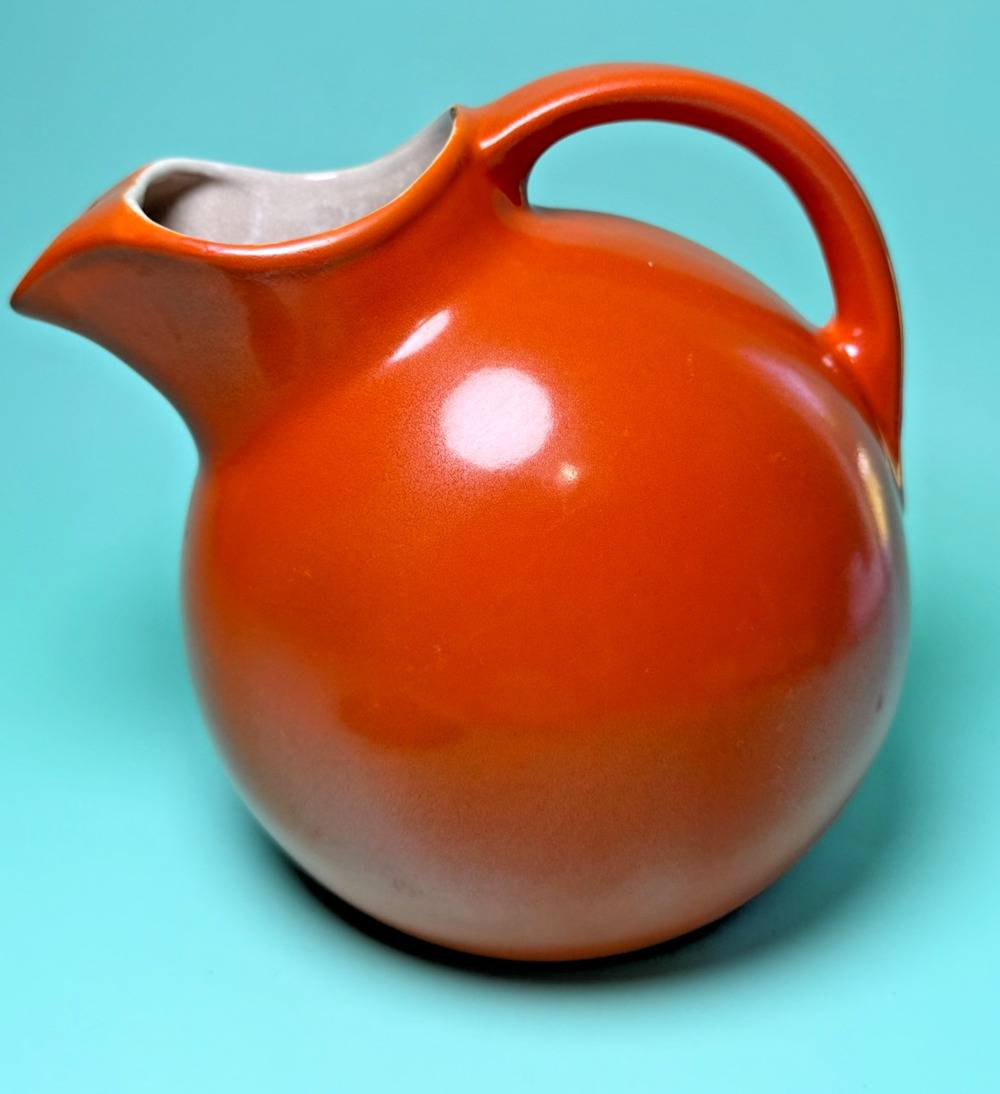 Vintage RumRill Red Wing Pottery Bright Orange Tilt Ball Pitcher Water Jug #547